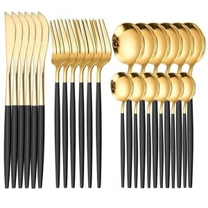 - 24-Piece Flatware Set,Stainless Steel Knife Fork Spoon Teaspoon Silverware Set